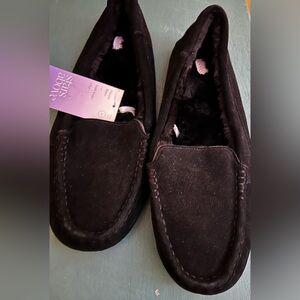 NWTs  Stars Above, black suede leather, Moccasin slippers. Sz. 12